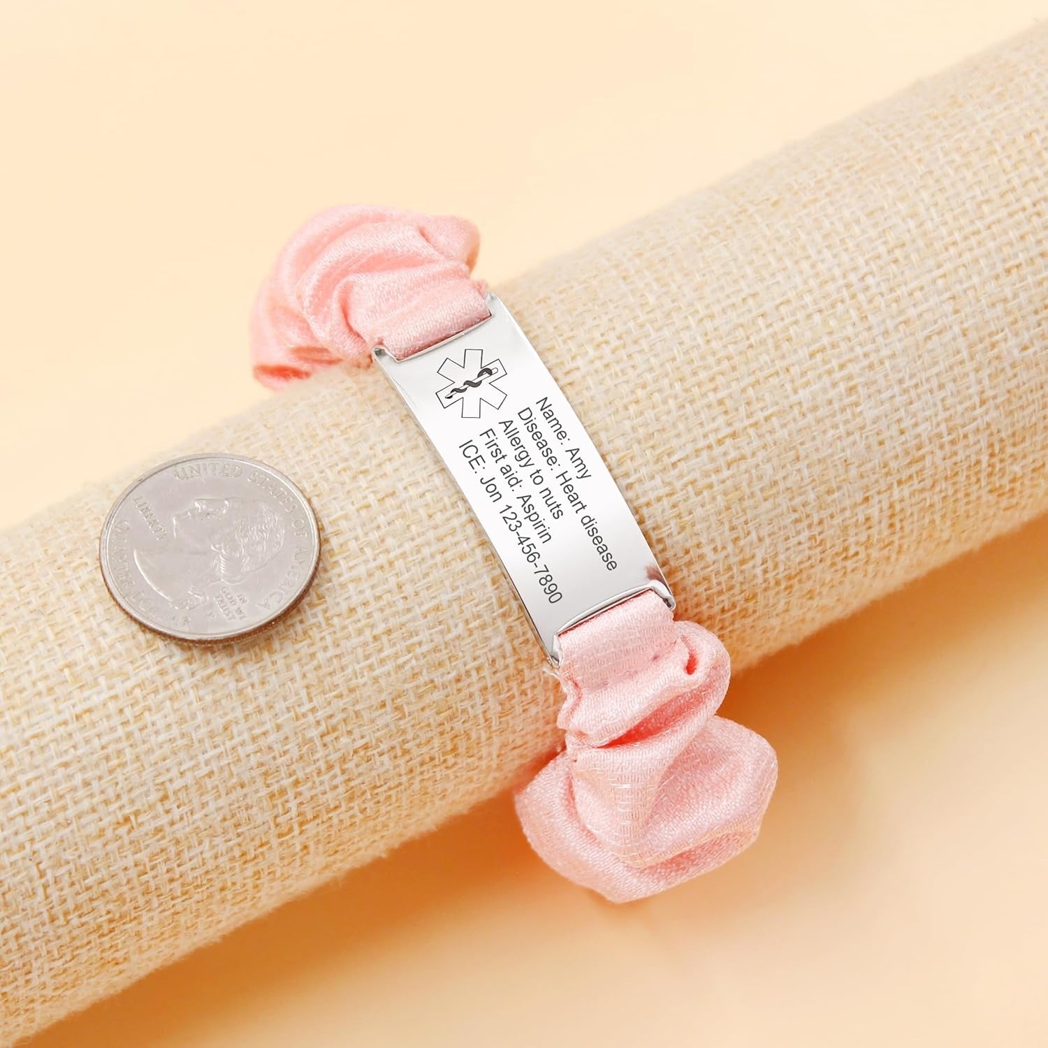 Dynamic QR Code Medical Alert Scrunchie Bracelet for Women, Editable Fabric Medical ID Wristband, Scan to Update Emergency & Health Information Without Login, Elastic Hair Tie Style, YA5426