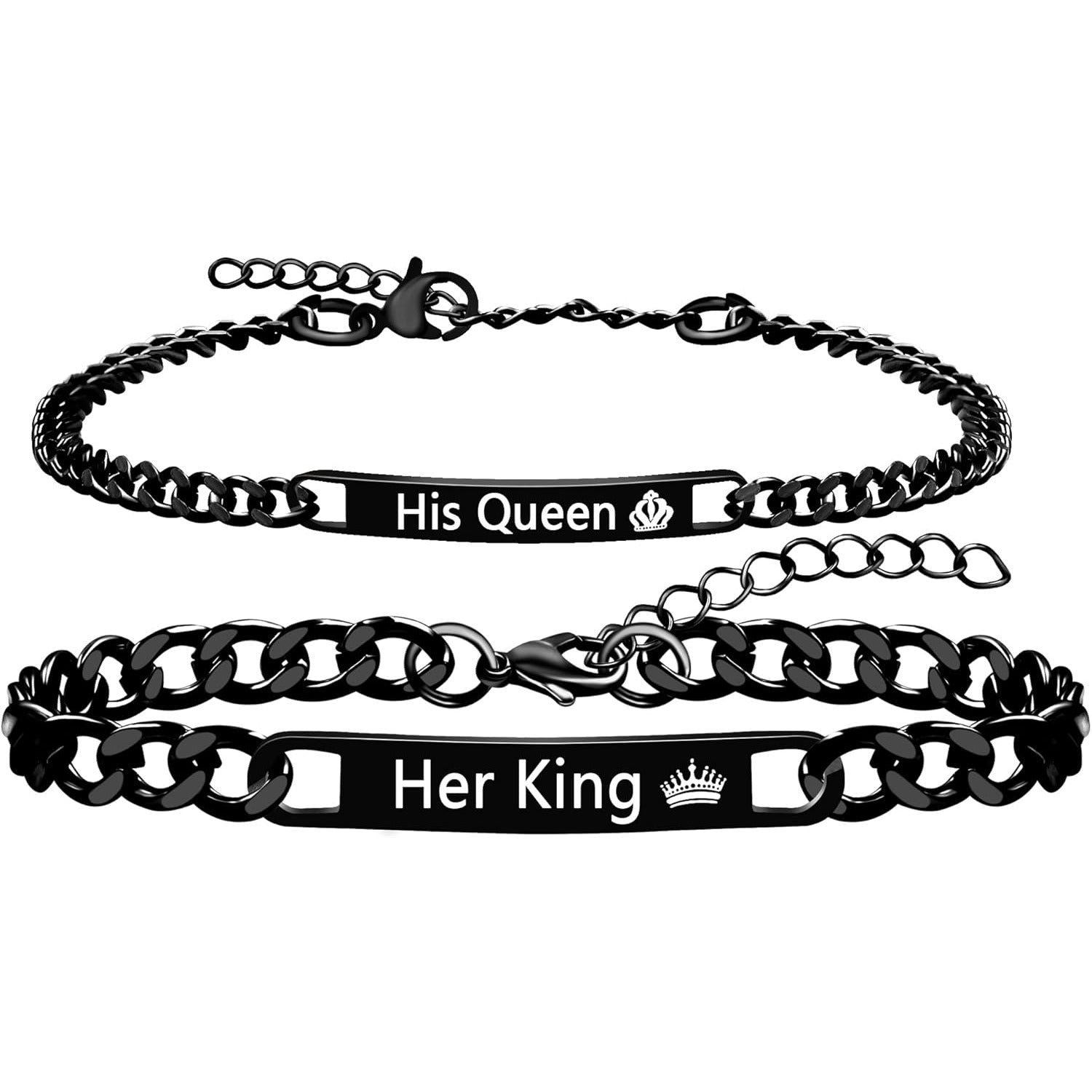 Uloveido 2PCS Personalized Couple Chain Bracelets, Custom Engraved Stainless Steel His and Hers Matching Bracelets for Men Women, Adjustable Jewelry Gift with Rose Box YA5889