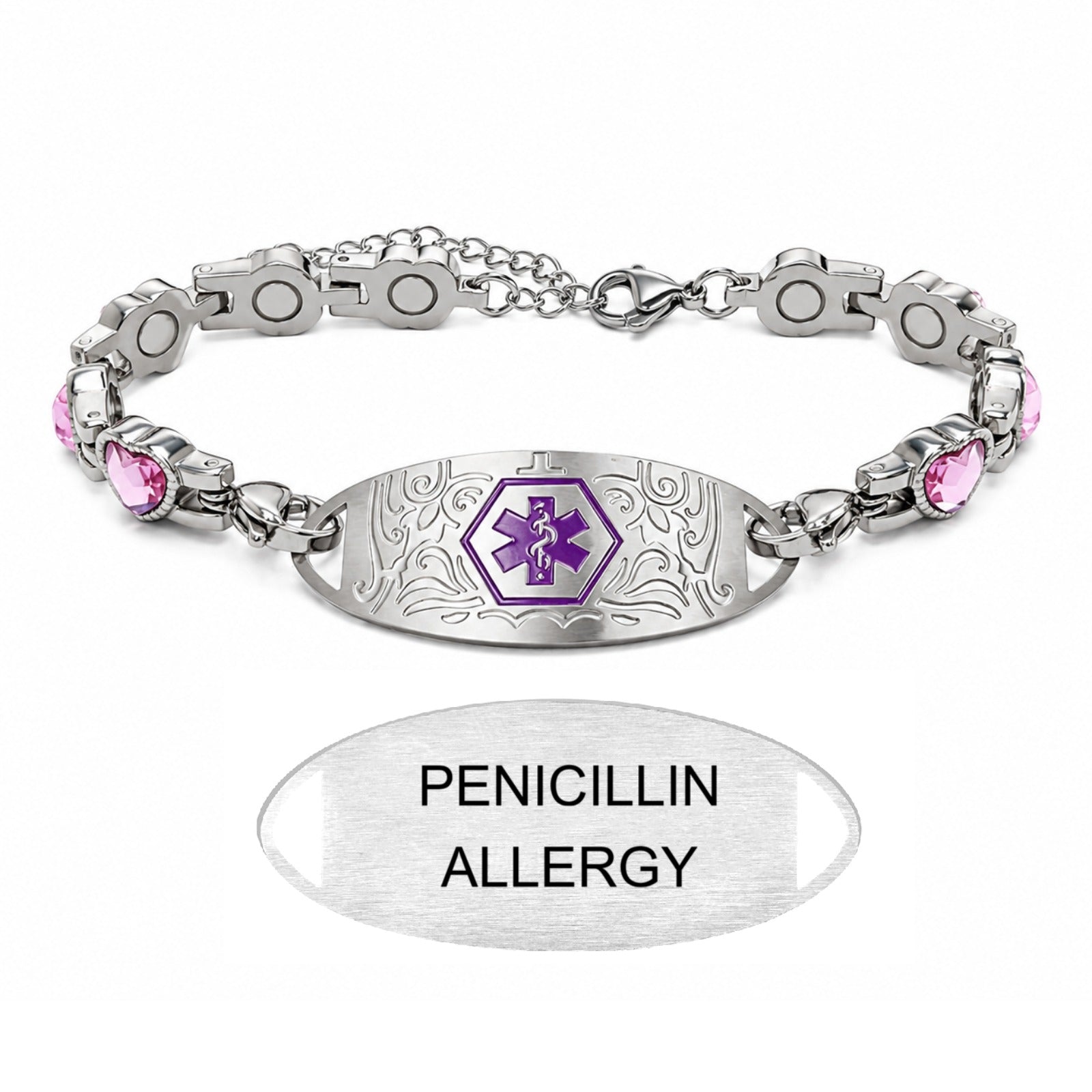 Custom Stainless Steel Medical Alert Bracelet QR Code ID Bracelet for Women Men Adjustable Engraved Emergency Jewelry with Cubic Zirconia Charm