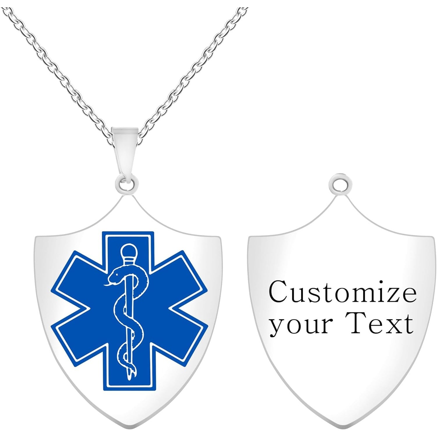 Uloveido Dynamic QR Code Medical Alert Necklace Shield Pendant, Stainless Steel Medical ID Jewelry for Men & Women, No Engraving Required, Scan to Update Emergency Medical Information, Red/Blue