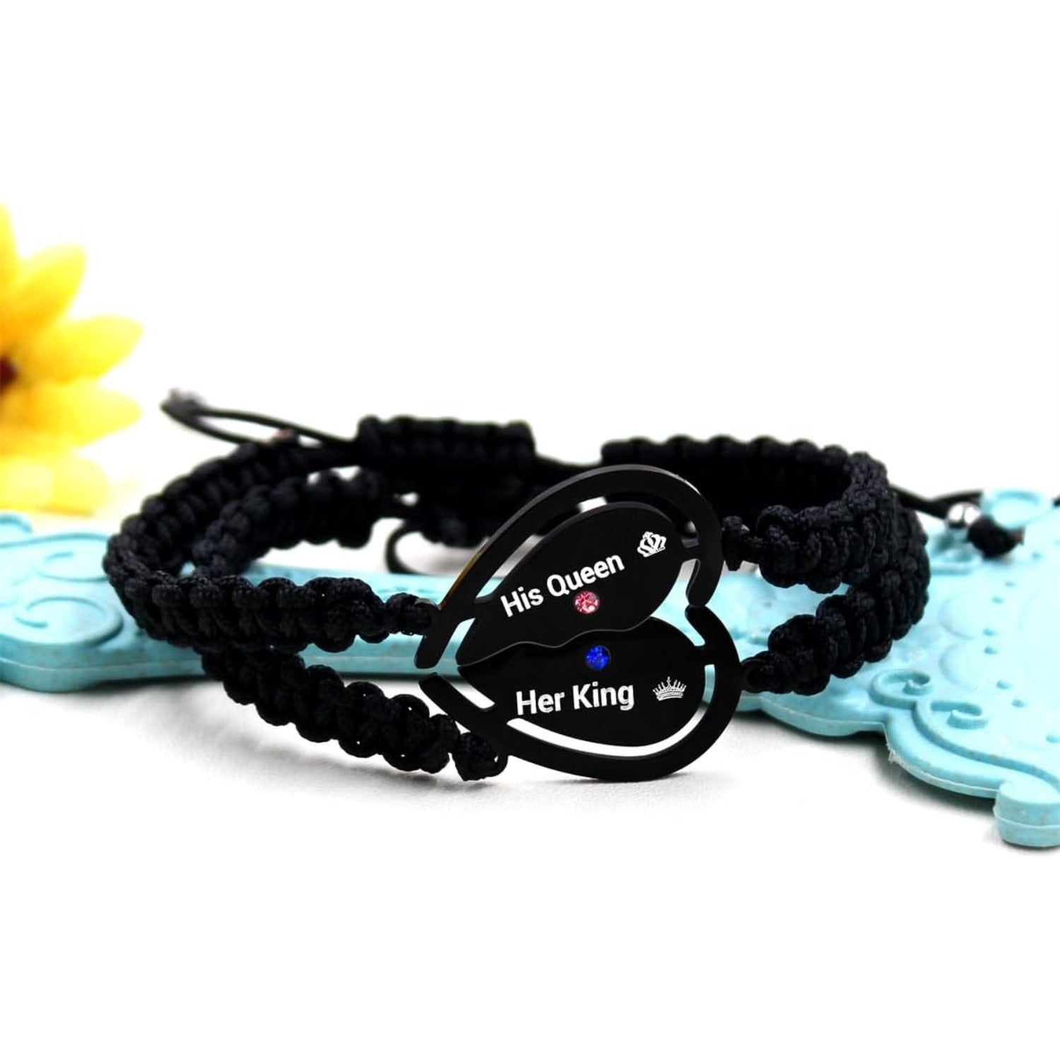 Couple Puzzle Heart Bracelet | Matching Beaded Braided Adjustable Pull-String Bracelets | Love and Commitment Zirconia Inlaid Eternal Bond Jewelry Y4486-Y4487