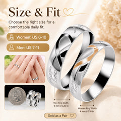 Matching Couple Rings Set for Him and Her, Stainless Steel Real Love Wedding Bands, Black Men Ring & Rose Gold Women Ring, Half Heart Promise Rings