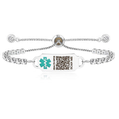Uloveido Custom Engraved Medical Alert Bracelet | Personalized Stainless Steel CZ Tennis Chain ID Tag | Adjustable Emergency Jewelry for Women