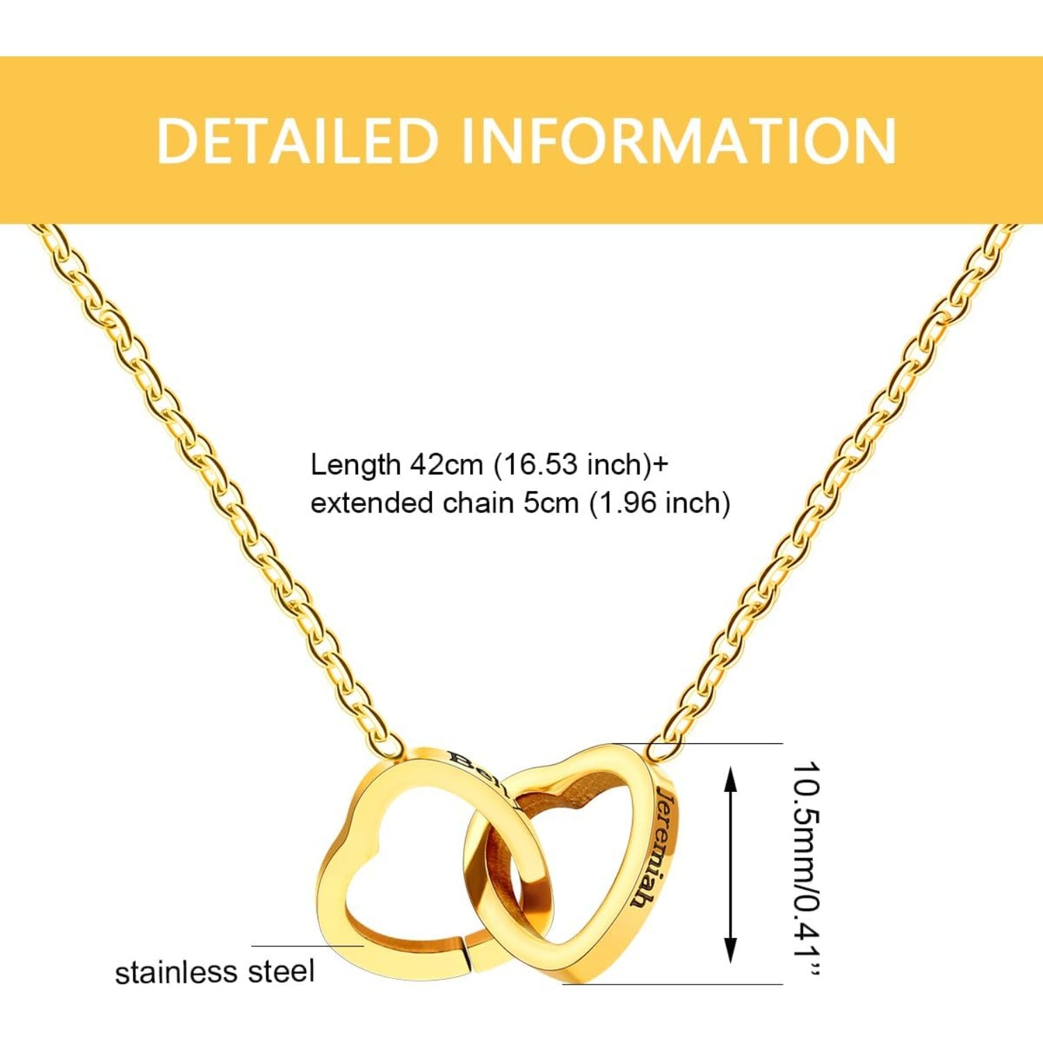 Personalized Interlocking Heart Necklace with Two Names, Custom Engraved Double Love Pendant Chain for Couples, Boyfriend Girlfriend Gift with Box