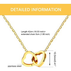 Personalized Interlocking Heart Necklace with Two Names, Custom Engraved Double Love Pendant Chain for Couples, Boyfriend Girlfriend Gift with Box