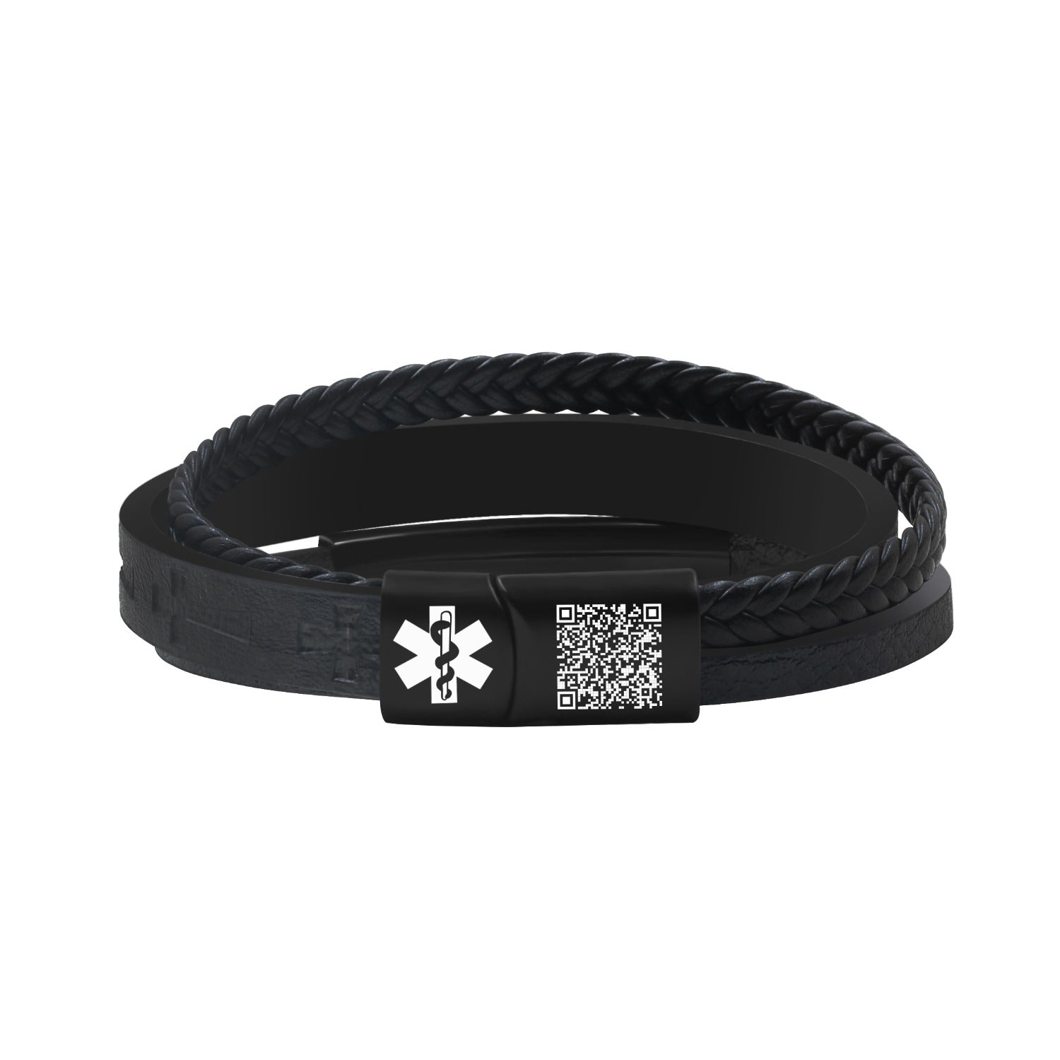 Dynamic QR Code Medical Alert Bracelet for Men Scan to Update Medical Info No Medical Info Needed at Checkout Braided PU Leather Cross Emergency ID Bracelet Waterproof Lightweight for Outdoor Sports Daily Wear