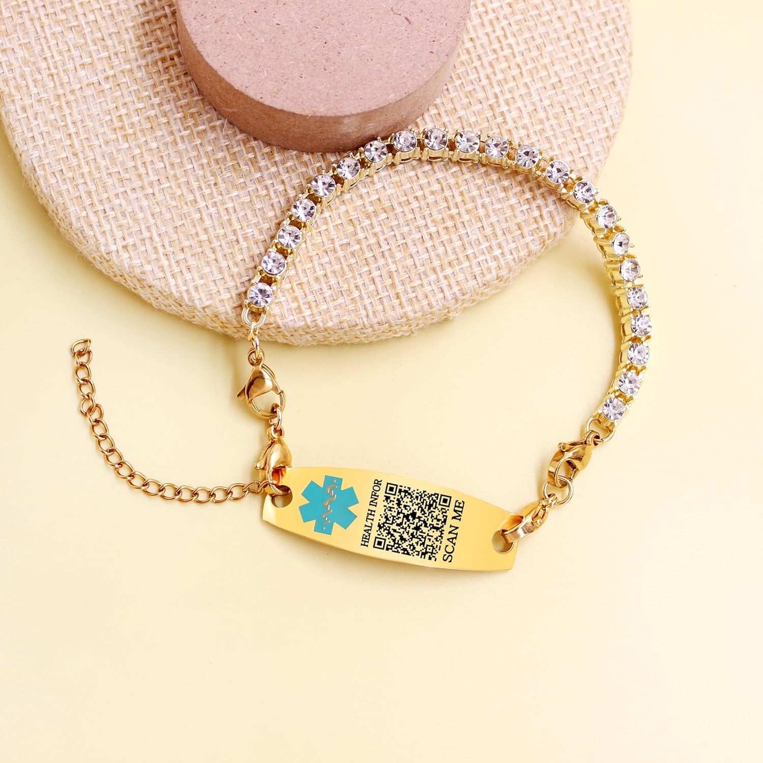 Uloveido Customizable QR Code Medical Alert Tennis Bracelet, Silver and Gold Color Options, Personalized Engraved Health ID Jewelry, Scannable Emergency Contact Wristband for Women