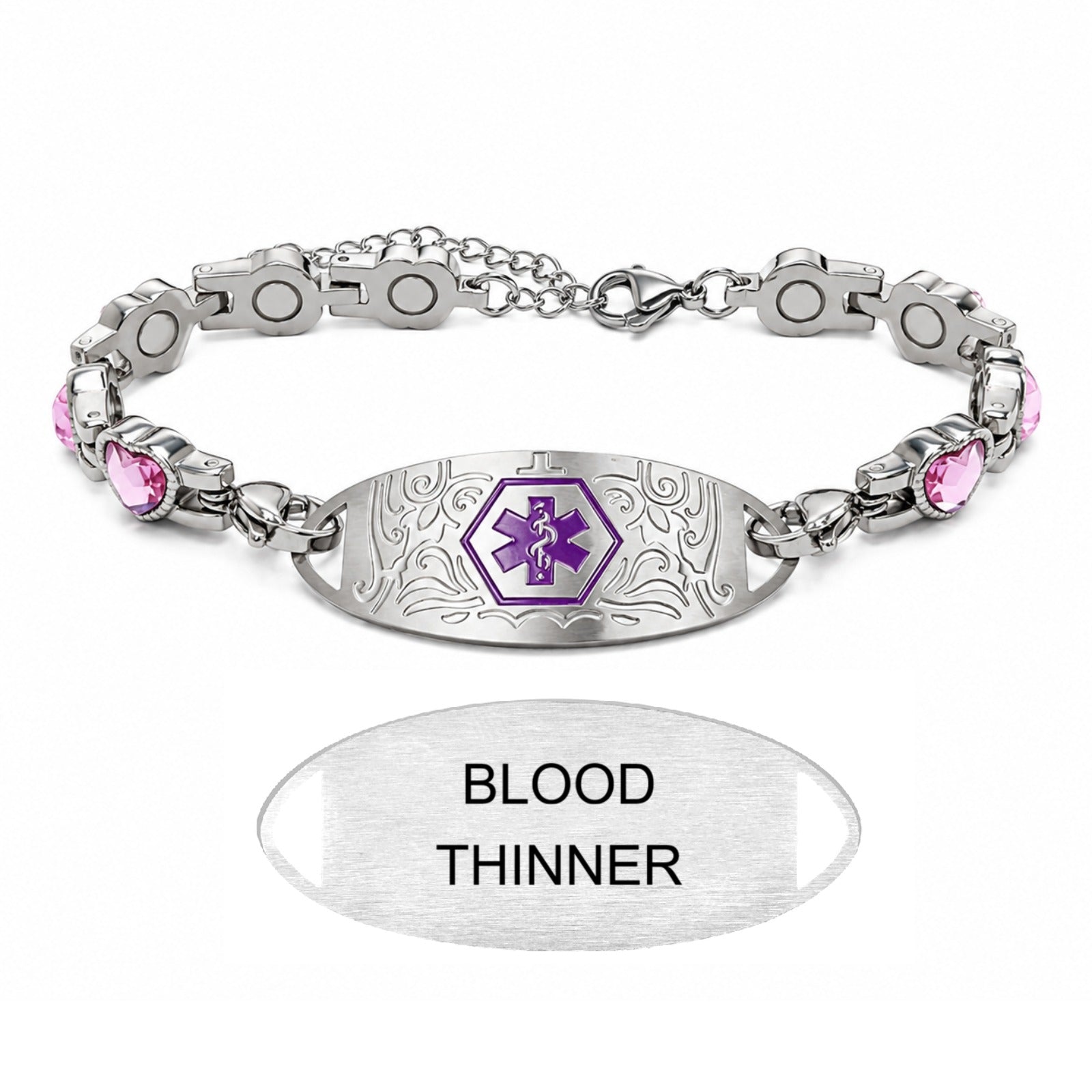 Custom Stainless Steel Medical Alert Bracelet QR Code ID Bracelet for Women Men Adjustable Engraved Emergency Jewelry with Cubic Zirconia Charm