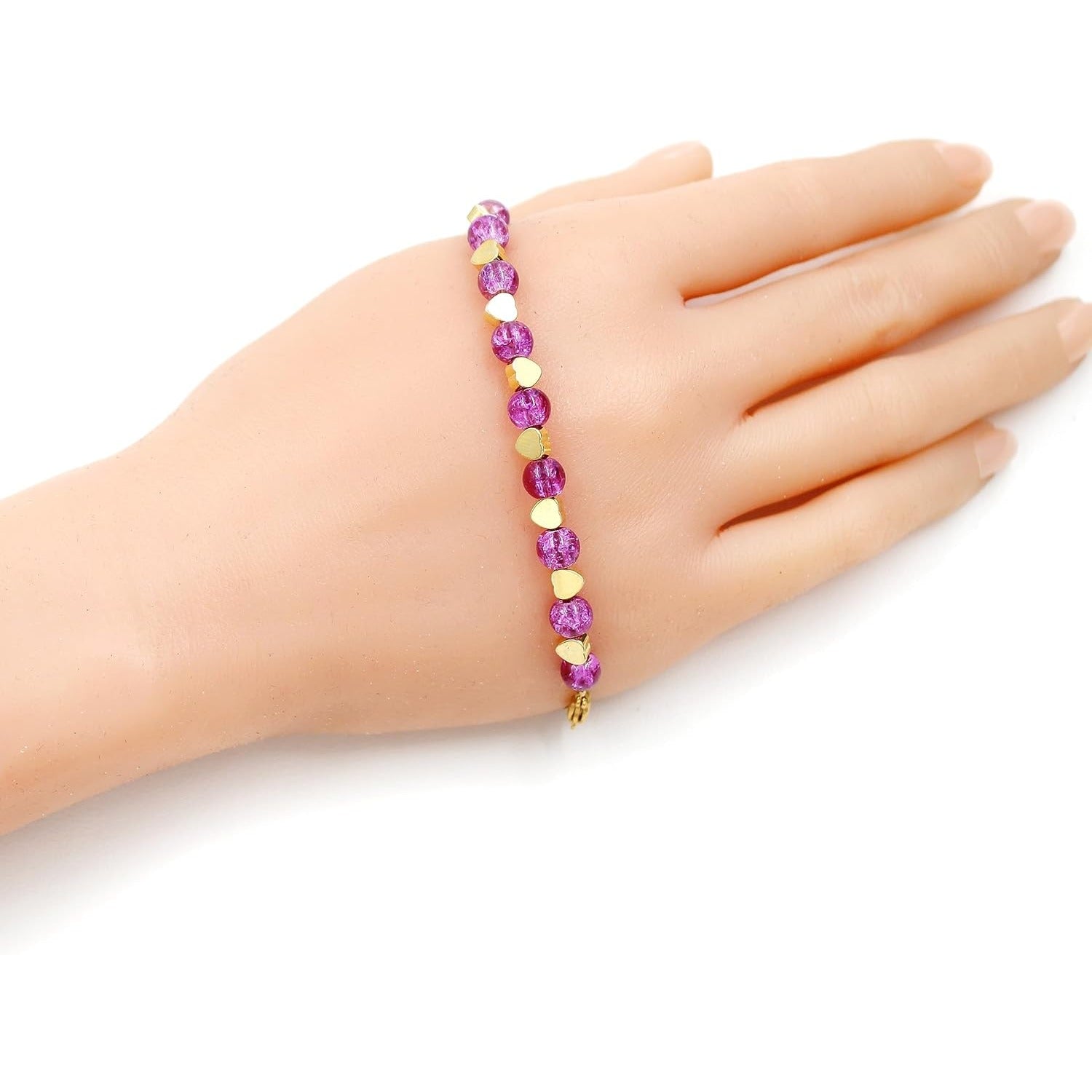 Stainless Steel Medical Alert Bracelet for Women 18K Gold Plated Tarnish Resistant | Laser Engraved or Dynamic QR Code ID Bracelet | Green Pink Purple Crack Bead Heart Adjustable Jewelry