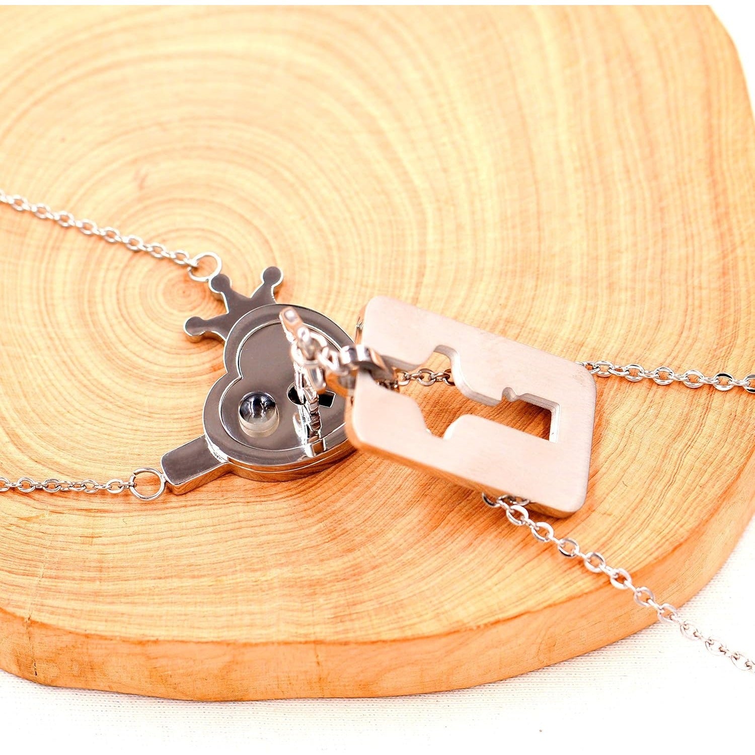 Personalized Stainless Steel Heart Lock & Key Necklace Set for Couples | 100 Languages I Love You Projection Jewelry | Custom Name Engraved Matching Pendant for Wedding Anniversary Gift