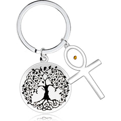 Stainless Steel Tree of Life Mustard Seed Keychain, Christian Faith Key Ring with Real Mustard Seed Charm, Inspirational Family Tree Keychain Gift for Women Men Y764