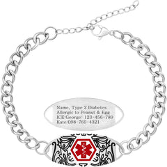 Uloveido Personalized Medical Alert Bracelet for Men Women | Double-Sided Engraved Stainless Steel Curb Link Chain ID Bracelet | Custom Emergency Health Info Jewelry