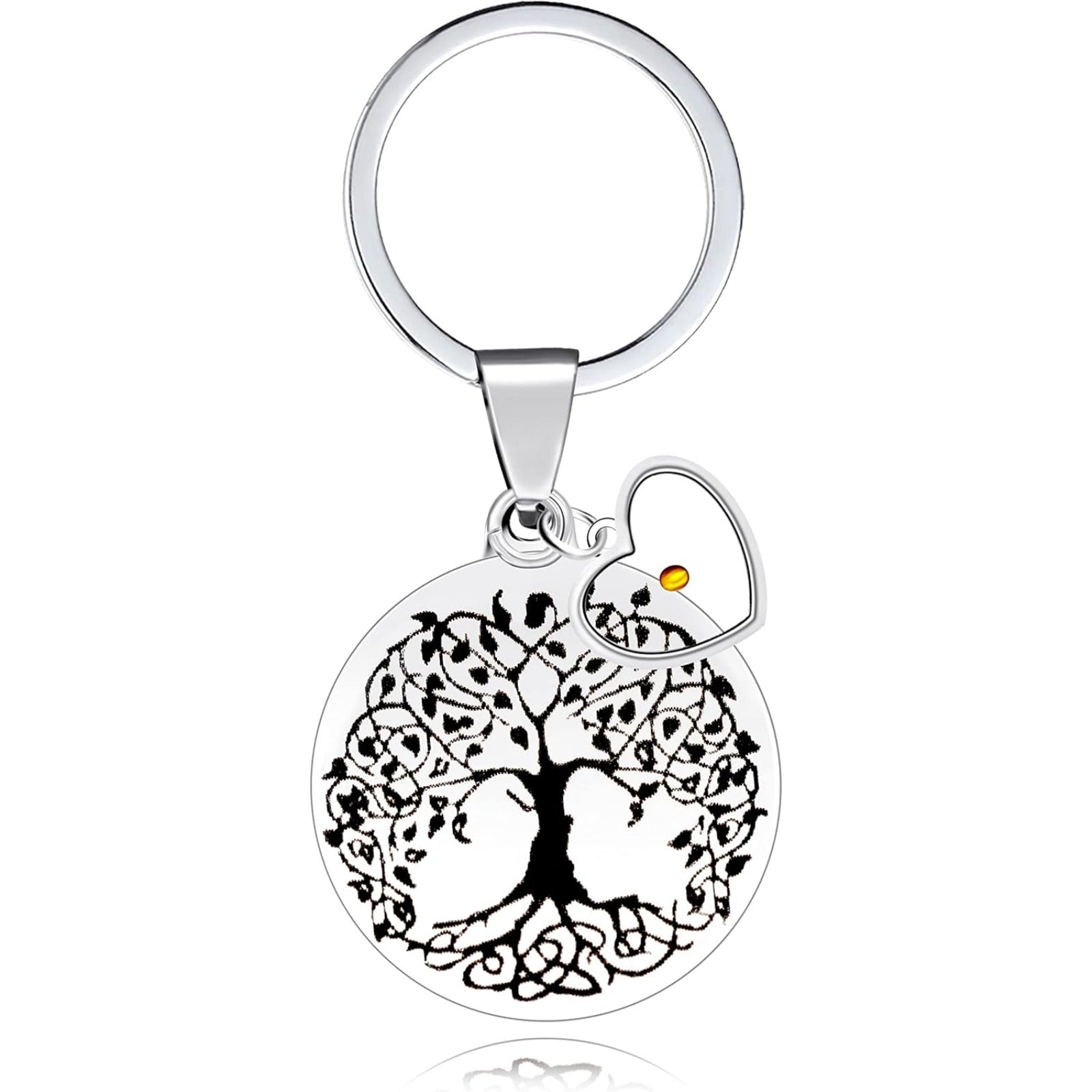 Stainless Steel Tree of Life Mustard Seed Keychain, Christian Faith Key Ring with Real Mustard Seed Charm, Inspirational Family Tree Keychain Gift for Women Men Y764