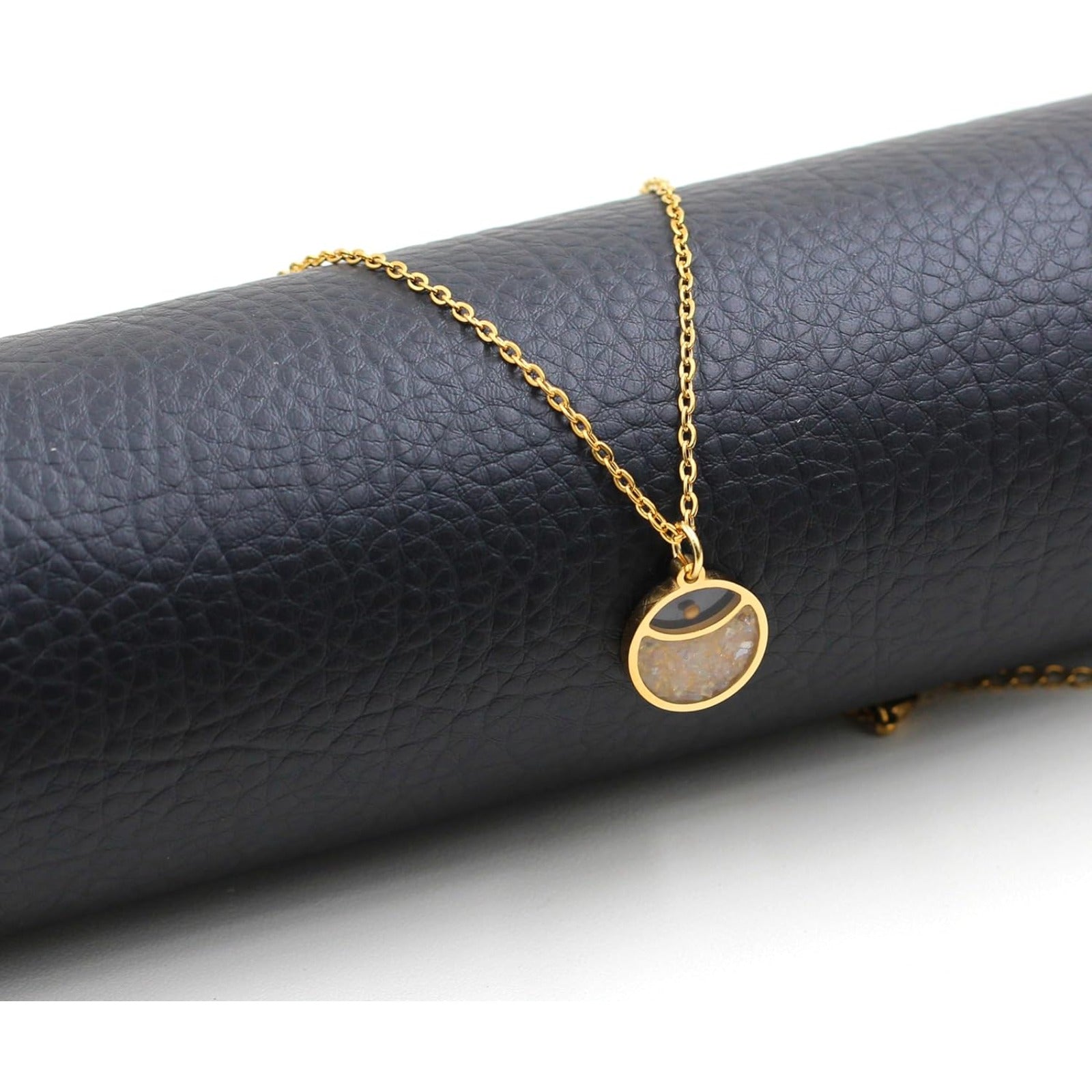 Faith Mustard Seed Stainless Steel Pendant Necklace for Women, Golden Tone Round Charm Necklace with Red, White, Green Stone Sand, Inspirational Jewelry Gift,