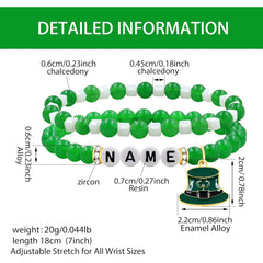St Patricks Day Green Beaded Bracelet for Women Girls, LUCKY IRISH BLESS Letter Options, Stretch Shamrock Leprechaun Hat Charm Bracelet, Irish Lucky Jewelry Gift