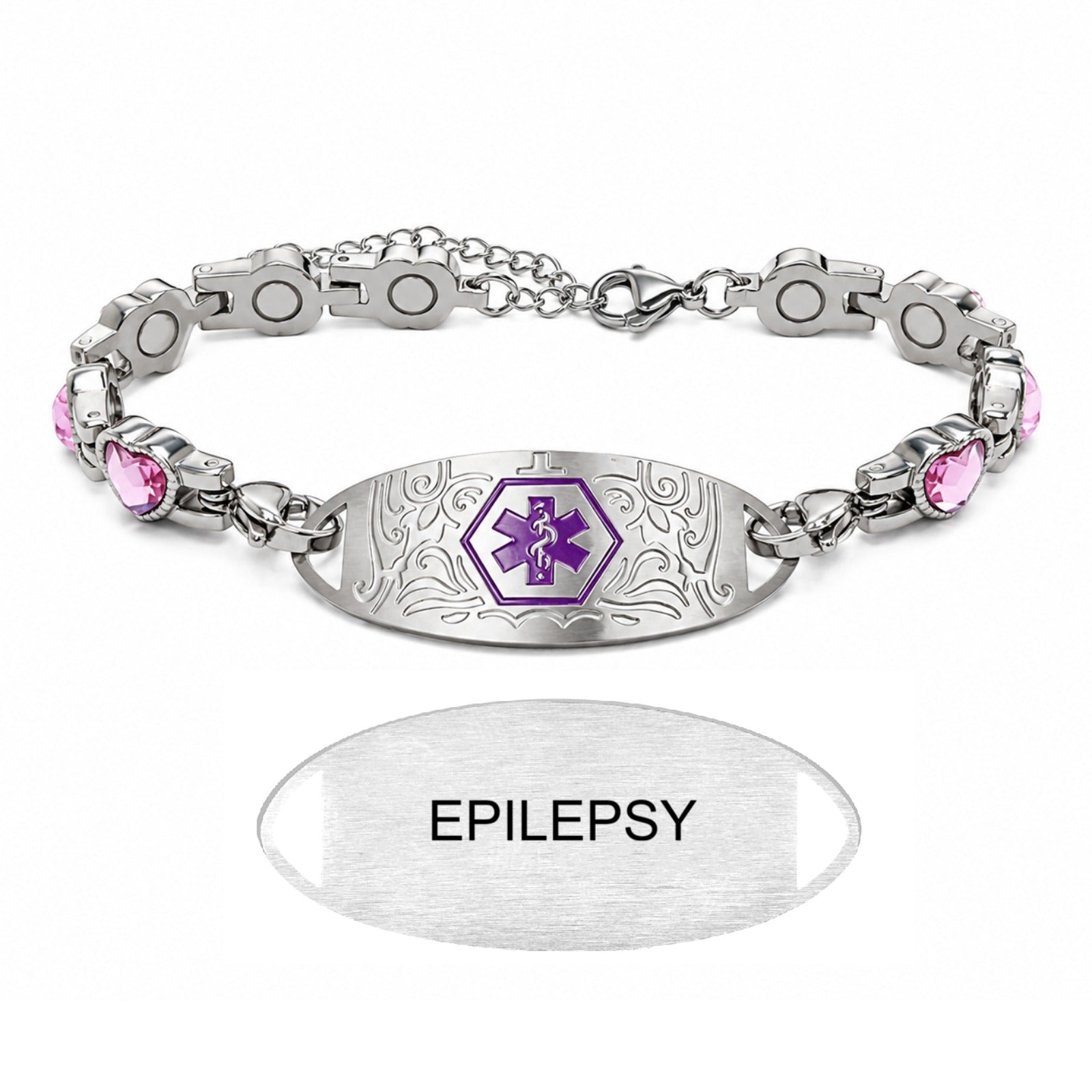 Custom Stainless Steel Medical Alert Bracelet QR Code ID Bracelet for Women Men Adjustable Engraved Emergency Jewelry with Cubic Zirconia Charm