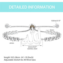 Arabic Allah Script Cubic Zirconia Tennis Bracelet for Women Stainless Steel Adjustable Islamic Faith Jewelry Sparkling Muslim Bracelet Elegant Religious Gift for Mom Wife Sister Daughter Ramadan Eid