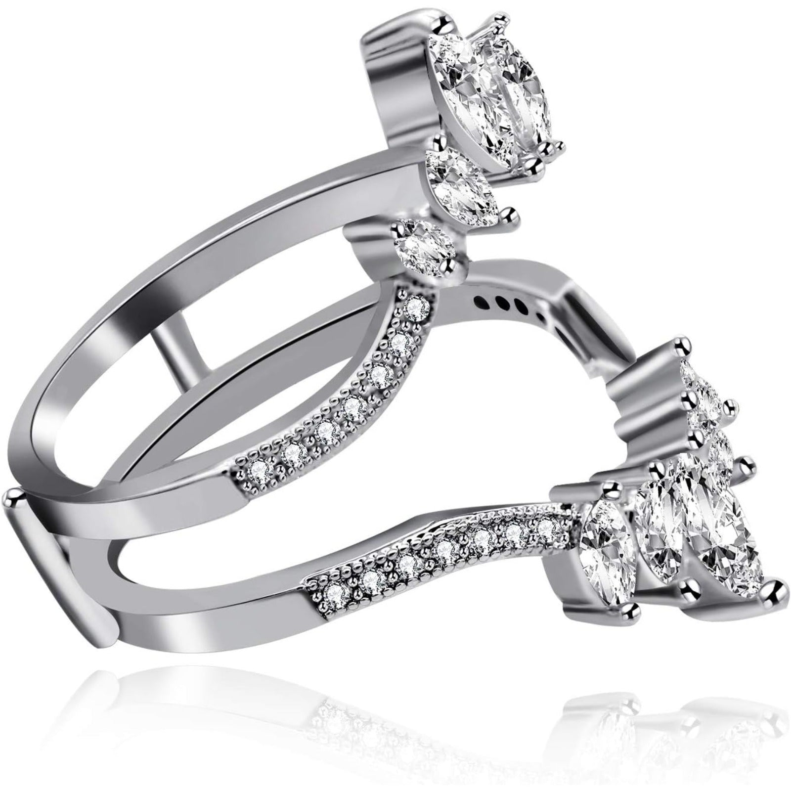 Uloveido Adjustable Wide Ring Guard Enhancer for Women | Rose Gold & White Gold Plated Brass Bridal Ring Wrap with AAA Cubic Zirconia | Wedding Engagement Promise Ring Insert Sizes 5-10