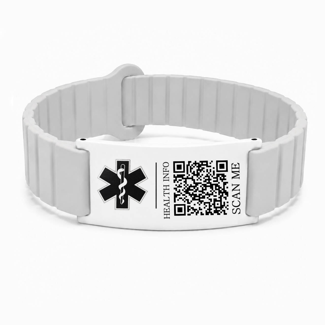 Medical Alert Bracelet for Men Women, Personalized Medical ID Wristband with Engraved Stainless Steel Plate, Diabetes Blood Thinner Emergency ID Bracelet, Adjustable Silicone Medical Bracelet