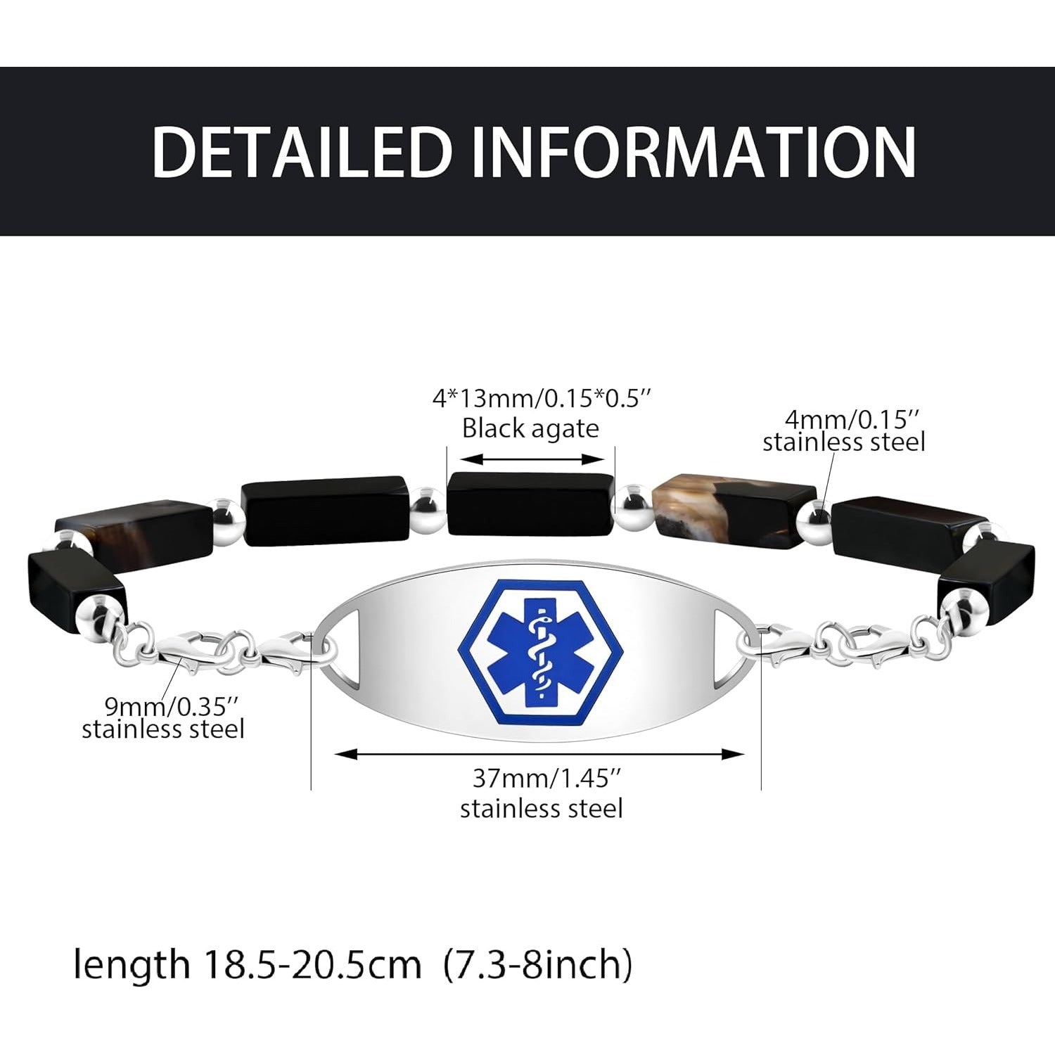 Dynamic QR Code Medical Alert Bracelet with Natural Stone Beads, Pink Stone Red Agate Black Agate White Turquoise, Stainless Steel Medical ID Bracelet, Double Lobster Clasp, No Engraving Required