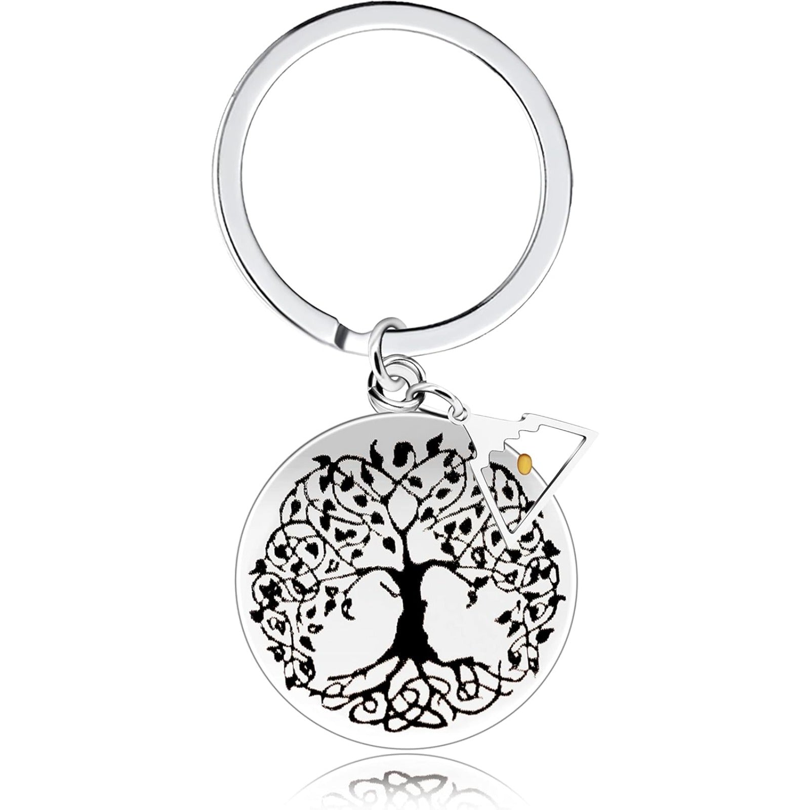 Stainless Steel Tree of Life Mustard Seed Keychain, Christian Faith Key Ring with Real Mustard Seed Charm, Inspirational Family Tree Keychain Gift for Women Men Y764