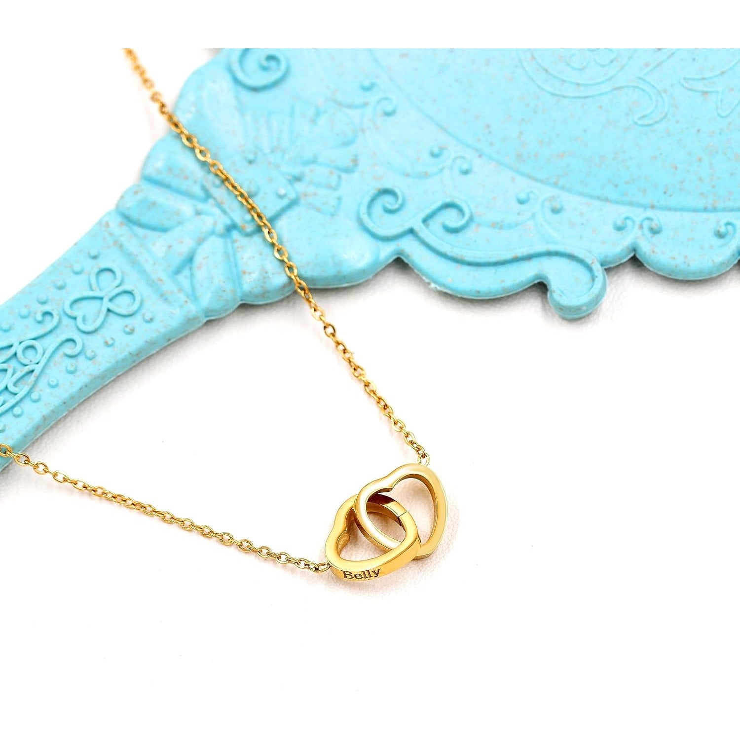 Personalized Interlocking Heart Necklace with Two Names, Custom Engraved Double Love Pendant Chain for Couples, Boyfriend Girlfriend Gift with Box