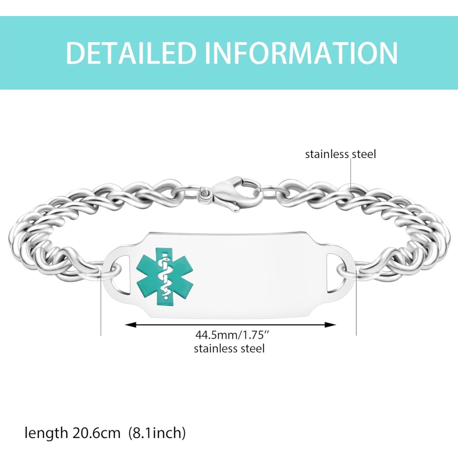 Exquisite Medical Bracelets for Women and Men, Personalized Medical Bracelet in Stainless Steel Cuban Chain, Holidays Gift for Wife or Husband - YA4501