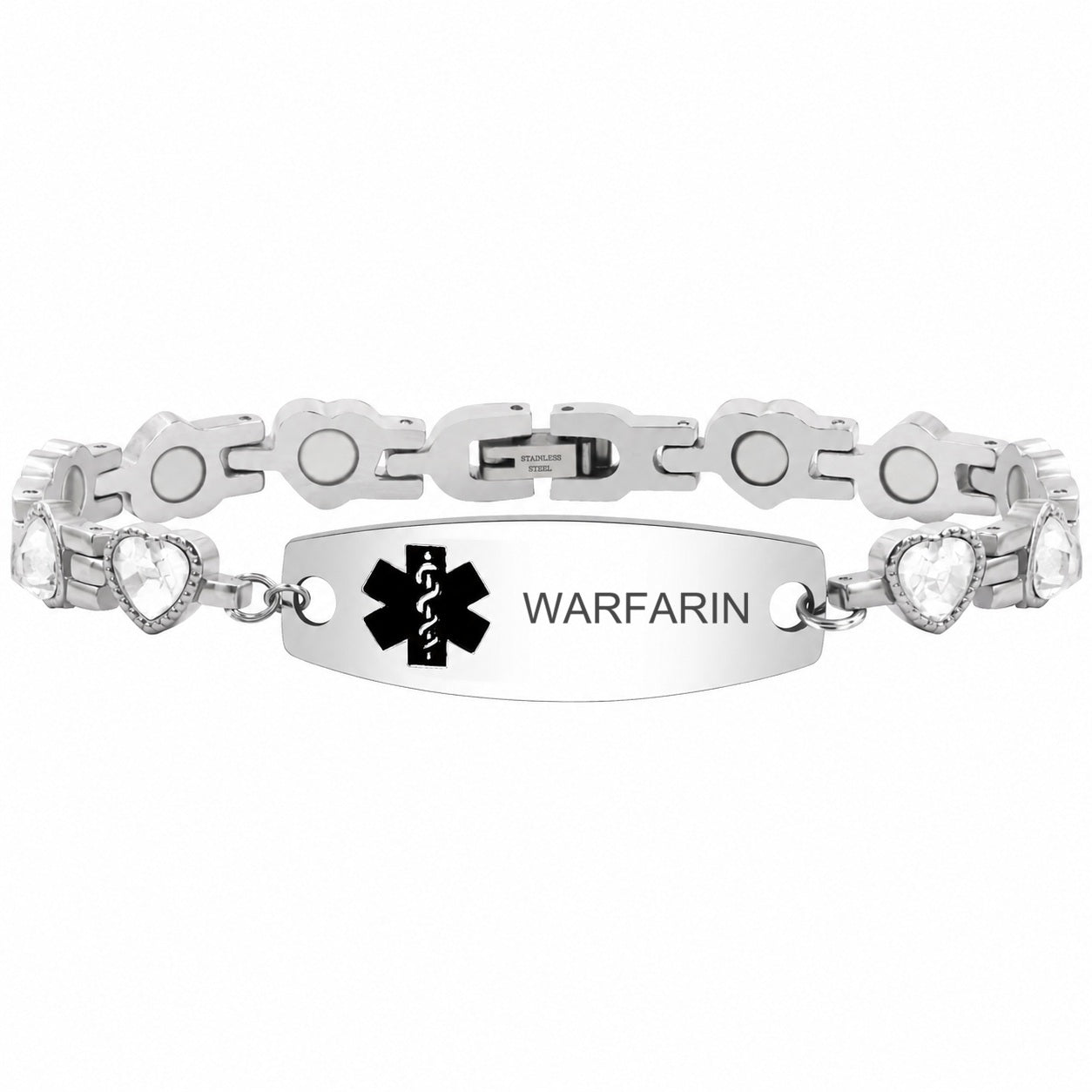 Women’s Medical ID Bracelet with Heart Shaped Zircon Link Chain, Adjustable Stainless Steel Emergency Alert Bracelet, Personalized Engraved Health Info Jewelry for Daily Wear
