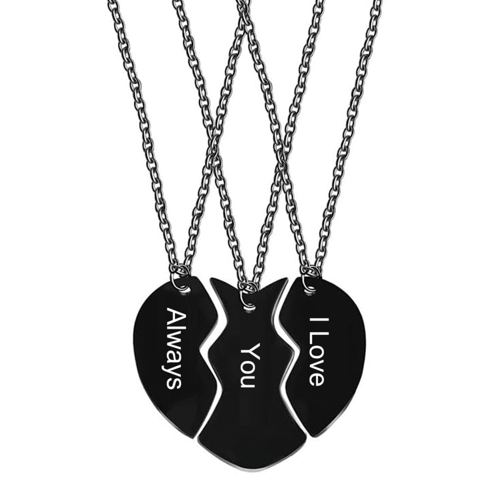 Uloveido 3 Pieces BFF Necklace Black Stainless Steel Matching Puzzle Heart Shape Best Friends Necklaces for 3 Lady Friendship Birthday Gifts