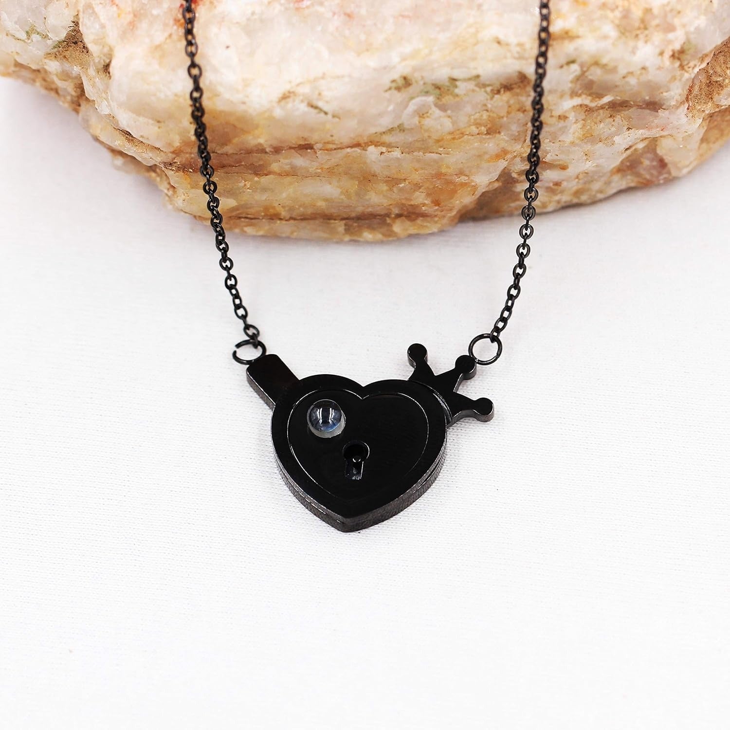 Personalized Stainless Steel Heart Lock & Key Necklace Set for Couples | 100 Languages I Love You Projection Jewelry | Custom Name Engraved Matching Pendant for Wedding Anniversary Gift