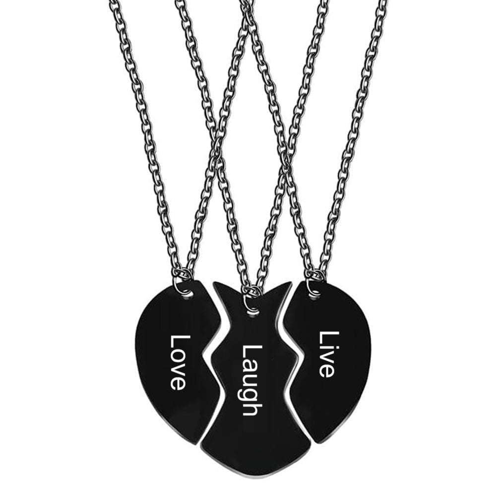 Uloveido 3 Pieces BFF Necklace Black Stainless Steel Matching Puzzle Heart Shape Best Friends Necklaces for 3 Lady Friendship Birthday Gifts
