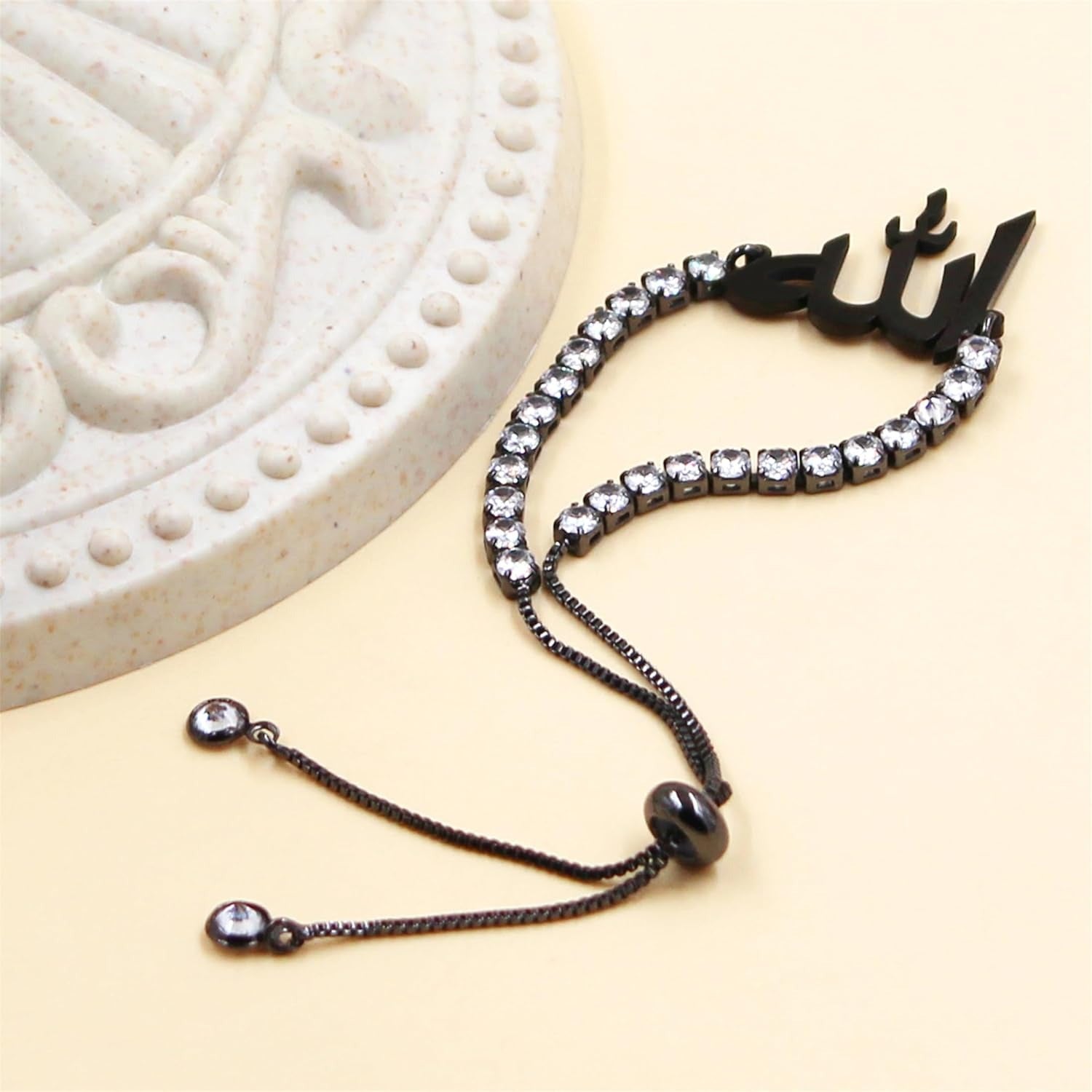 Arabic Allah Script Cubic Zirconia Tennis Bracelet for Women Stainless Steel Adjustable Islamic Faith Jewelry Sparkling Muslim Bracelet Elegant Religious Gift for Mom Wife Sister Daughter Ramadan Eid