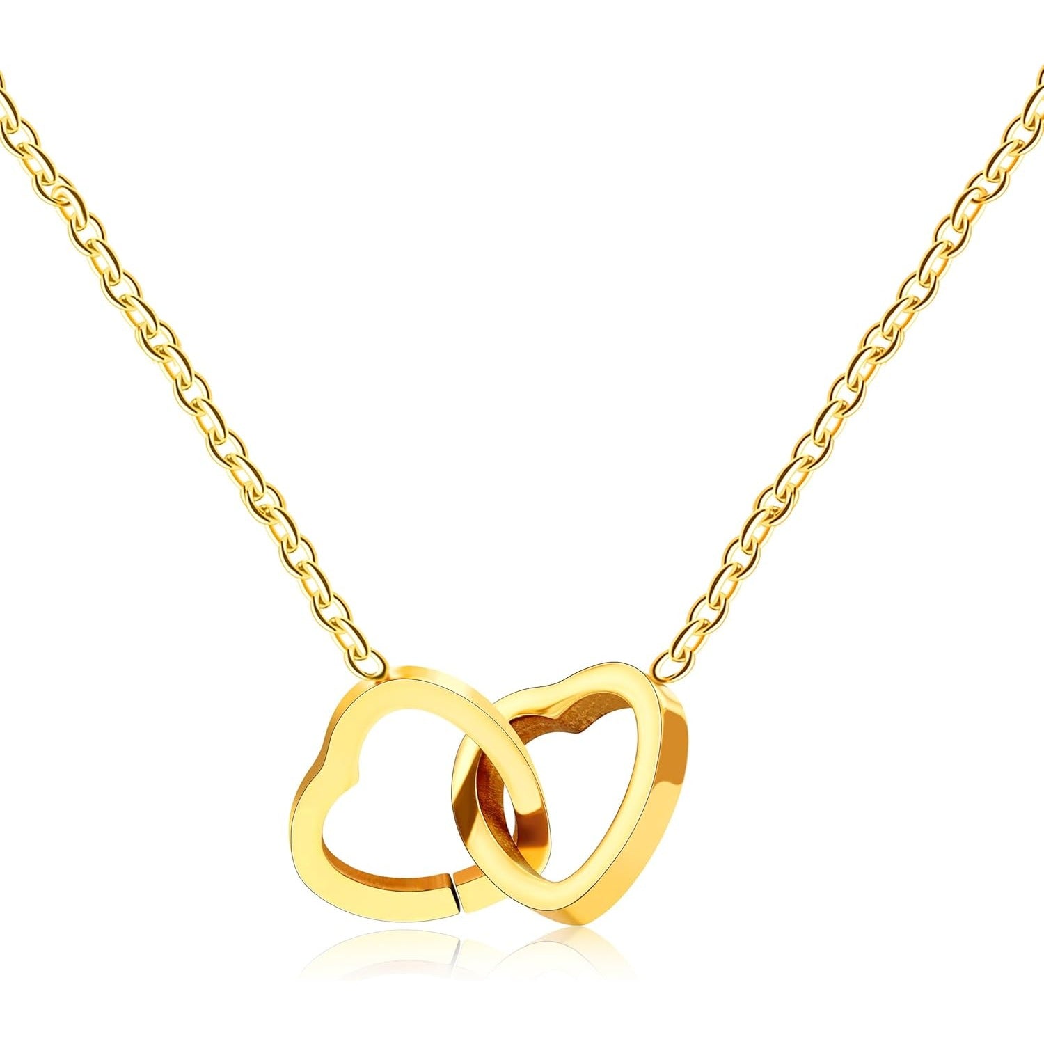 Personalized Interlocking Heart Necklace with Two Names, Custom Engraved Double Love Pendant Chain for Couples, Boyfriend Girlfriend Gift with Box