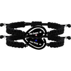 Couple Puzzle Heart Bracelet | Matching Beaded Braided Adjustable Pull-String Bracelets | Love and Commitment Zirconia Inlaid Eternal Bond Jewelry Y4486-Y4487