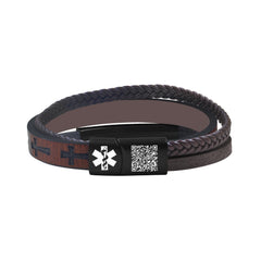 Dynamic QR Code Medical Alert Bracelet for Men Scan to Update Medical Info No Medical Info Needed at Checkout Braided PU Leather Cross Emergency ID Bracelet Waterproof Lightweight for Outdoor Sports Daily Wear
