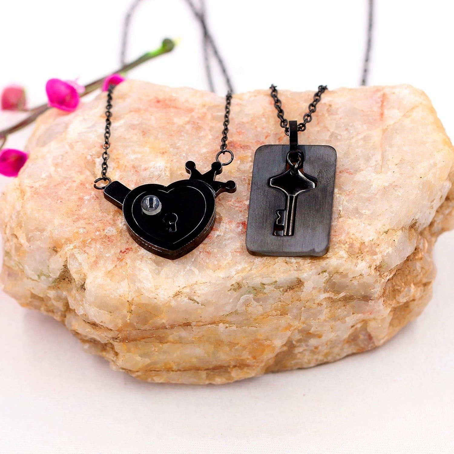 Personalized Stainless Steel Heart Lock & Key Necklace Set for Couples | 100 Languages I Love You Projection Jewelry | Custom Name Engraved Matching Pendant for Wedding Anniversary Gift