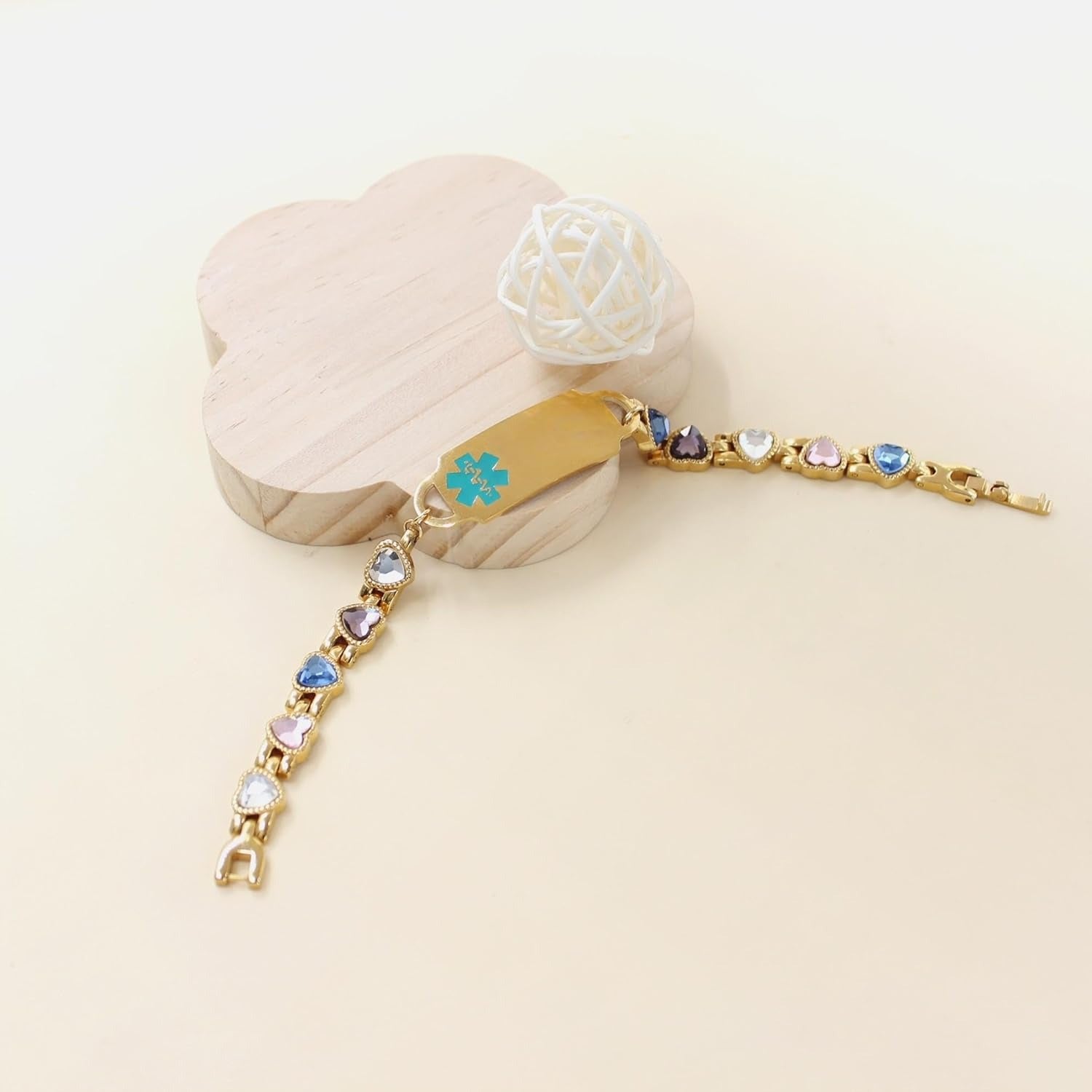 Dynamic QR Code Medical Alert Bracelet for Women, 18K Gold Plated Stainless Steel Medical ID Bracelet with HeartShaped Colorful Zircon Stones, Scan to Update Medical Information, Adjuster Included