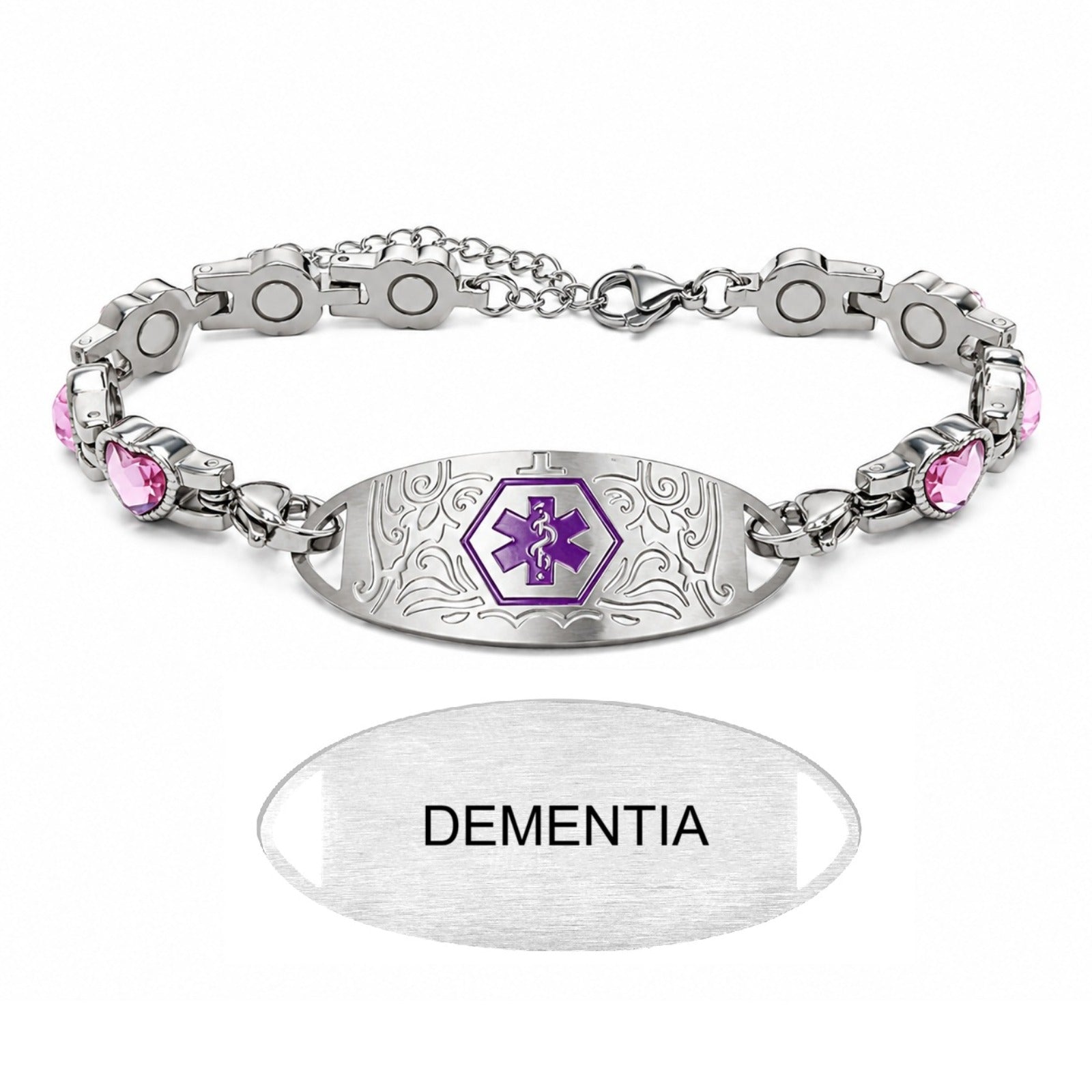 Custom Stainless Steel Medical Alert Bracelet QR Code ID Bracelet for Women Men Adjustable Engraved Emergency Jewelry with Cubic Zirconia Charm
