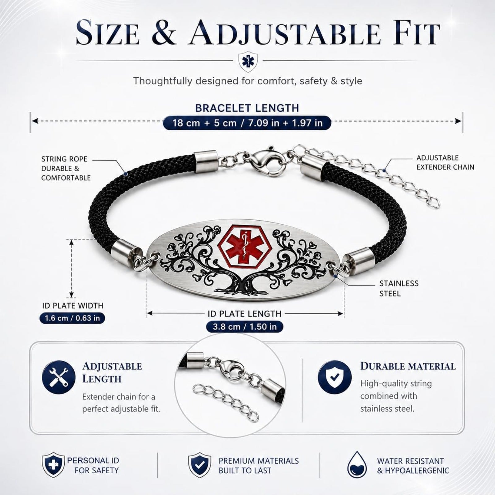 Personalized Medical Alert Bracelet | Dynamic QR Code or Custom Engraving Medical ID Jewelry | Adjustable Stainless Steel Bracelet for Women Men, Emergency Contact Information