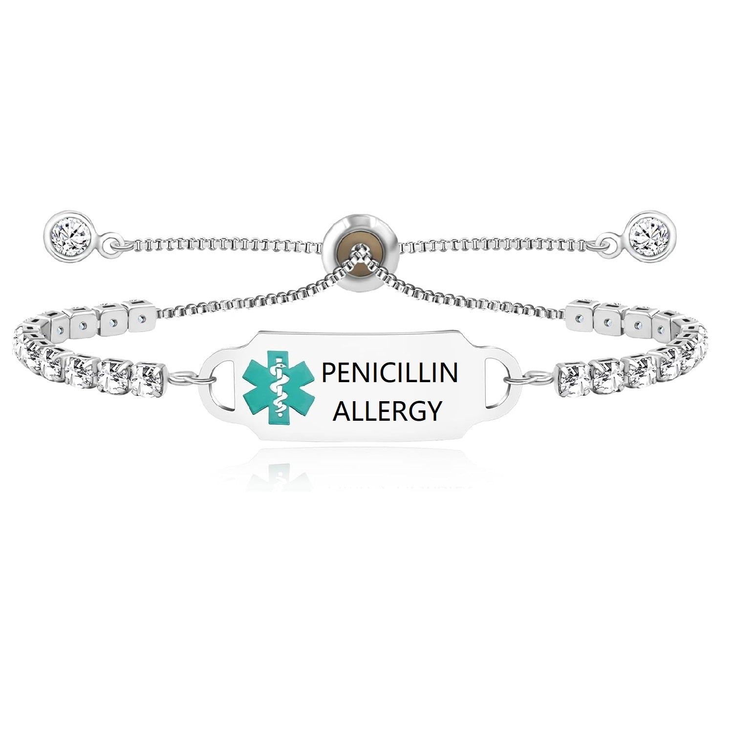 Uloveido Custom Engraved Medical Alert Bracelet | Personalized Stainless Steel CZ Tennis Chain ID Tag | Adjustable Emergency Jewelry for Women