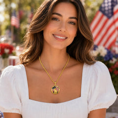 USA 250th Anniversary Necklace for Men Women, 1776 2026 Commemorative Pendant, 18K Golden Plated Brass Statue of Liberty American Flag Necklace with Stainless Steel Chain, Patriotic Jewelry Gift