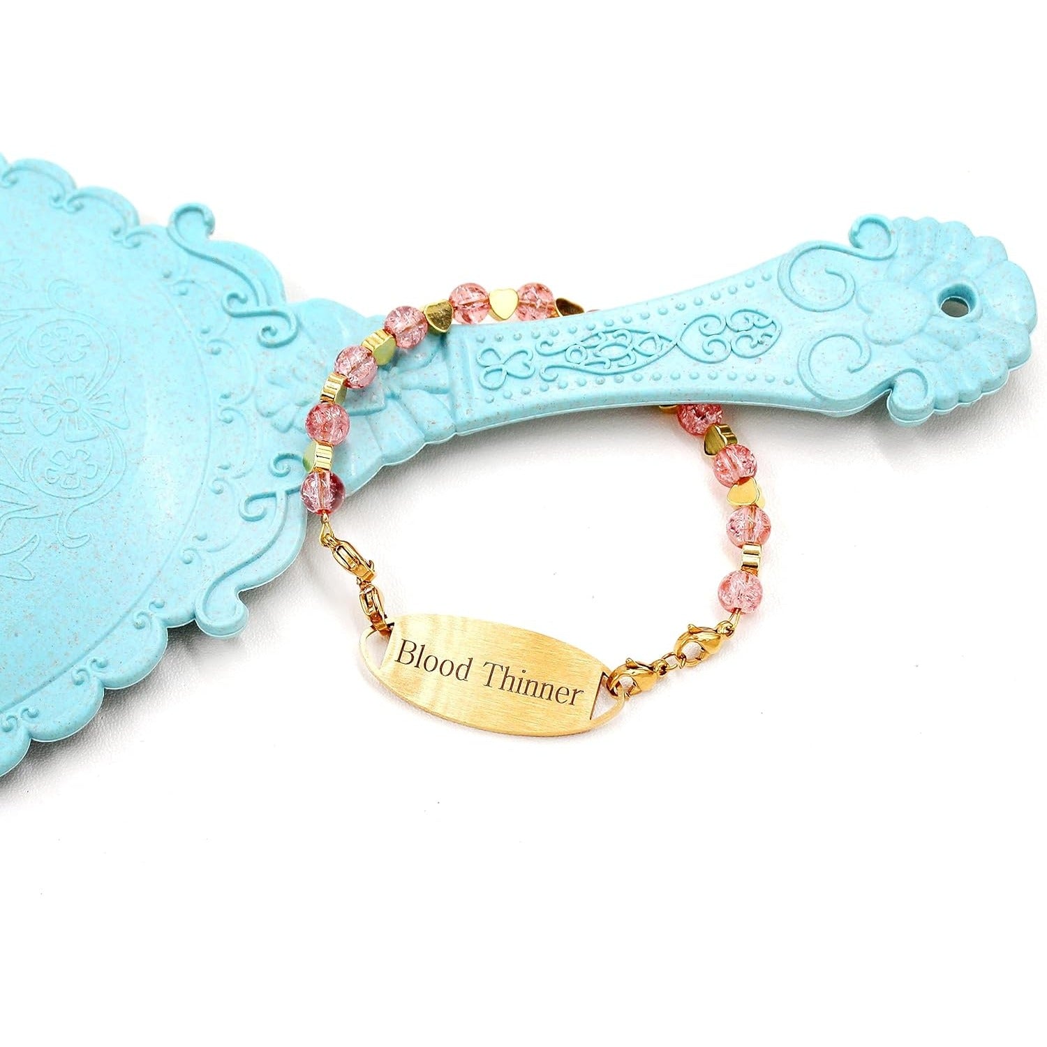 Stainless Steel Medical Alert Bracelet for Women 18K Gold Plated Tarnish Resistant | Laser Engraved or Dynamic QR Code ID Bracelet | Green Pink Purple Crack Bead Heart Adjustable Jewelry