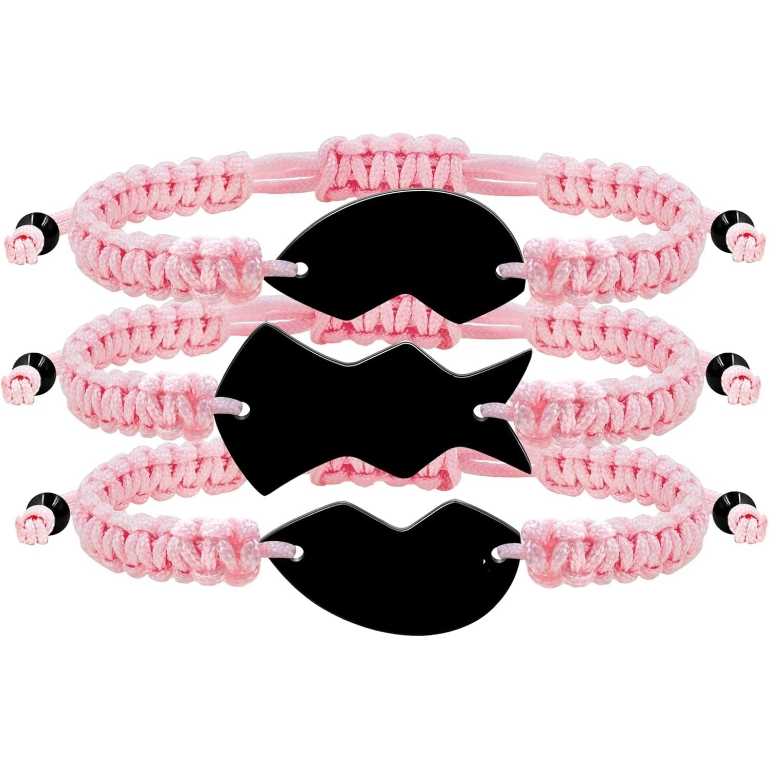 3pcs Personalized Friendship Bracelets Set | Stainless Steel Heart Puzzle Charm Handwoven Adjustable Drawstring Bracelets | Laser Engraved Best Friends Forever Jewelry Gift