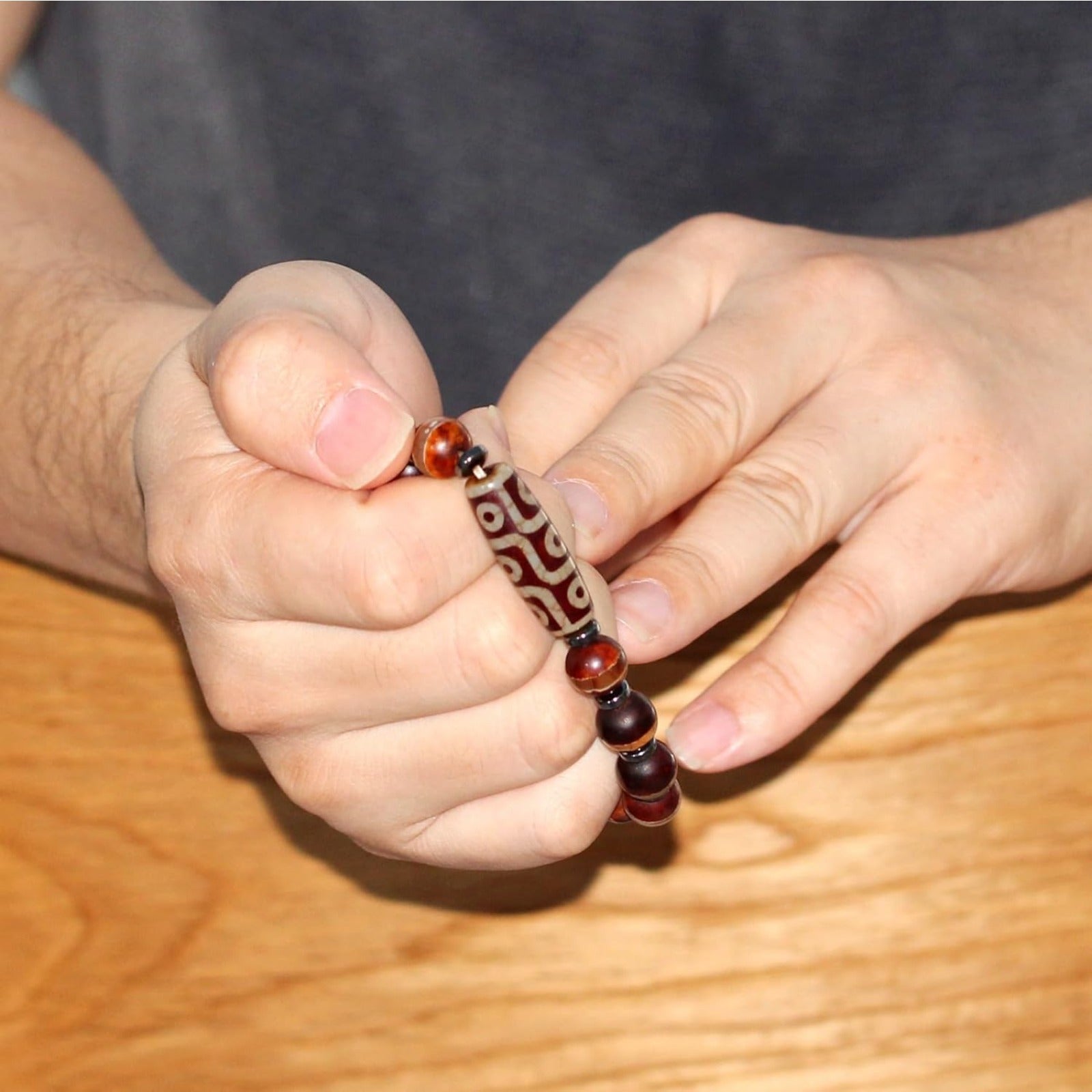 Dzi Bead Tibetan Bracelet for Men Women | Nine Eye Dzi Agate Beaded Bracelet with Hematite Spacers | Feng Shui Buddhist Meditation Amulet Adjustable Style Jewelry Brown Green Black YA5102