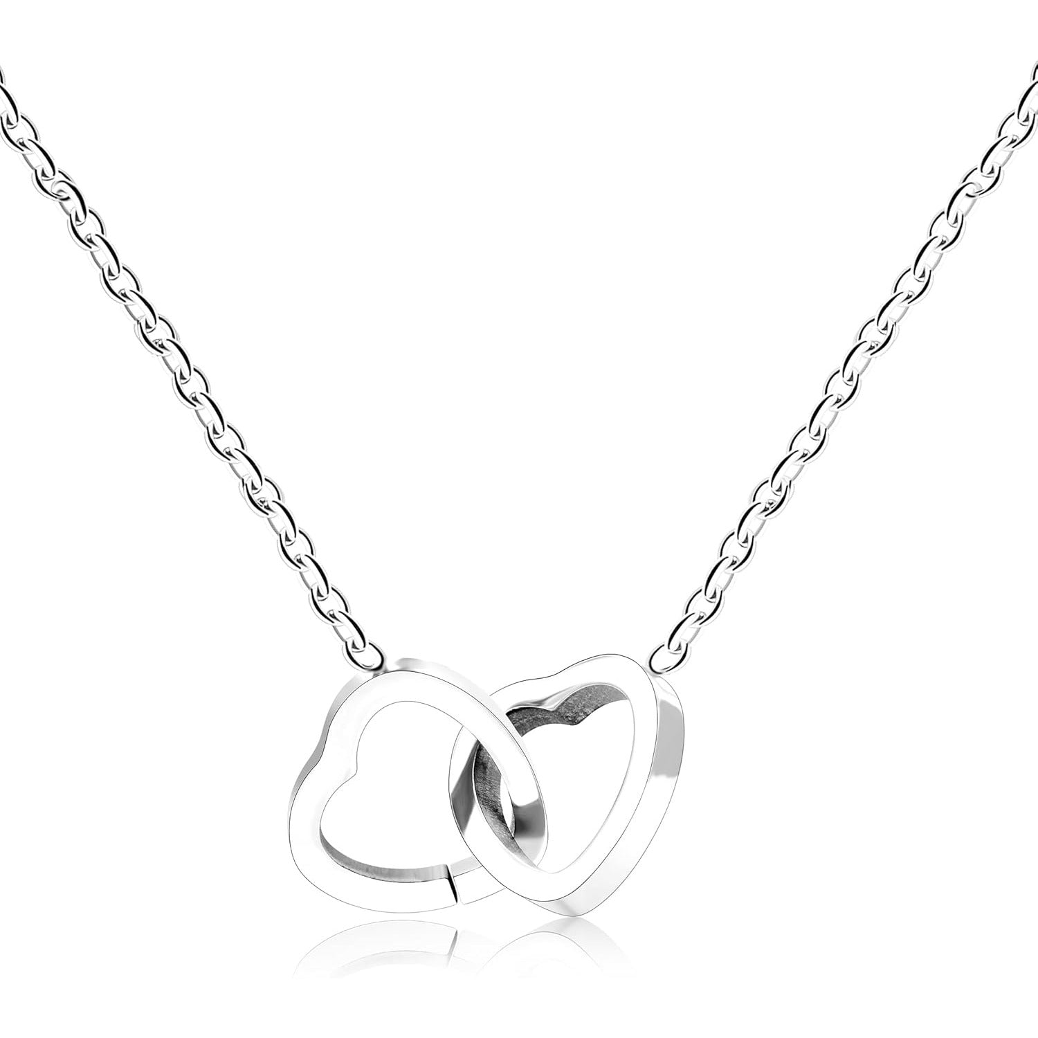 Personalized Interlocking Heart Necklace with Two Names, Custom Engraved Double Love Pendant Chain for Couples, Boyfriend Girlfriend Gift with Box