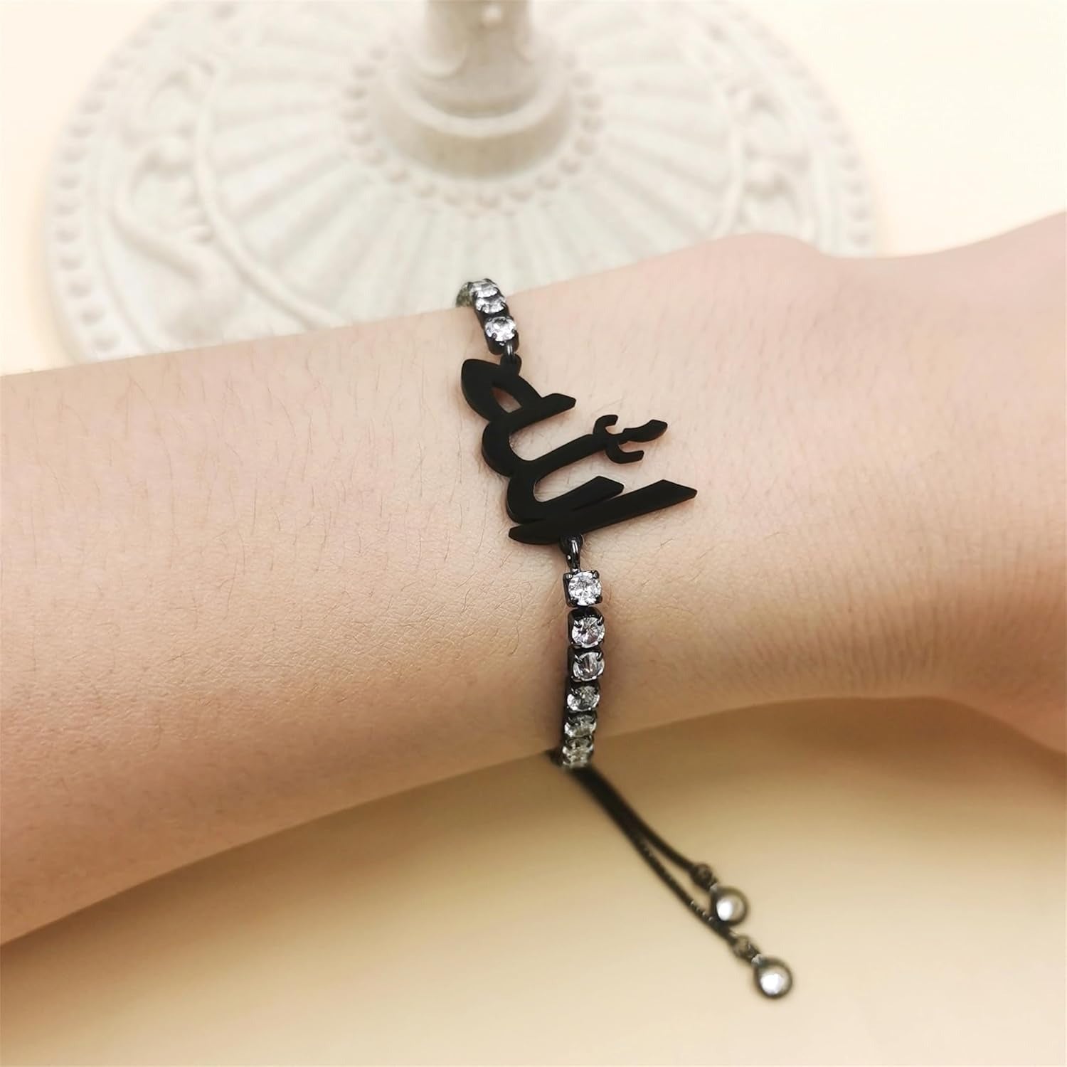 Arabic Allah Script Cubic Zirconia Tennis Bracelet for Women Stainless Steel Adjustable Islamic Faith Jewelry Sparkling Muslim Bracelet Elegant Religious Gift for Mom Wife Sister Daughter Ramadan Eid