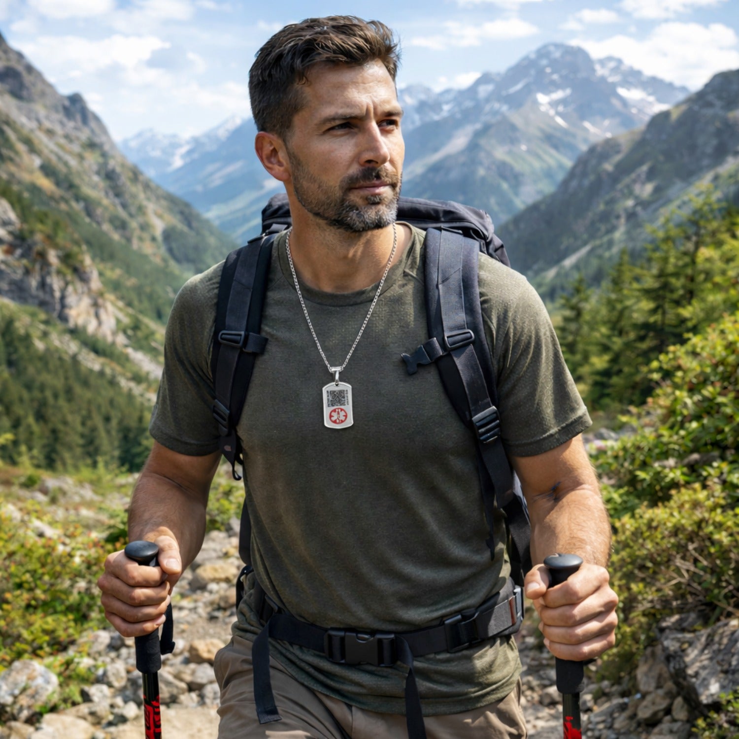 Uloveido Dynamic QR Code Medical Alert Necklace for Men & Women | Scan to Update Emergency Medical Info Stainless Steel SOS Dog Tag Pendant with Red Medical Symbol | No Engraving Required