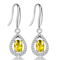 925 Sterling Silver Oval Cut Citrine Earrings Yellow Crystal Teardrop Earrings Wedding Promise for Women FR027 (Citrine)