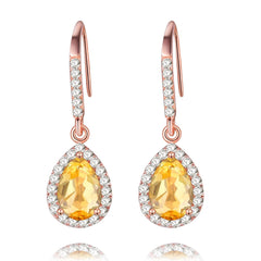 Uloveido 1.5CT Natural Authentic Teardrop Pear Cut Citrine Drop Dangle Earrings for Women, 925 Sterling Silver Rose Gold Plated Birthstone Jewellery for Girls FR001