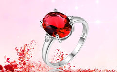 Uloveido Resizable 925 Sterling Silver Garnet Gemstone Ring for Women, Red Crystal Jewelry FJ106